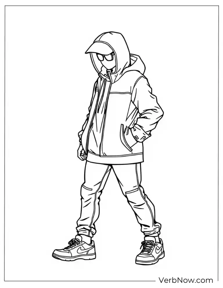 Cool teen with Nike outfit coloring sheet