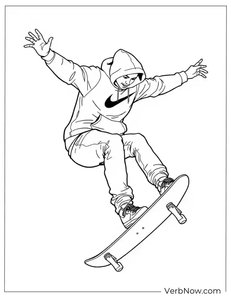 Skater Nike hoodie and board coloring page