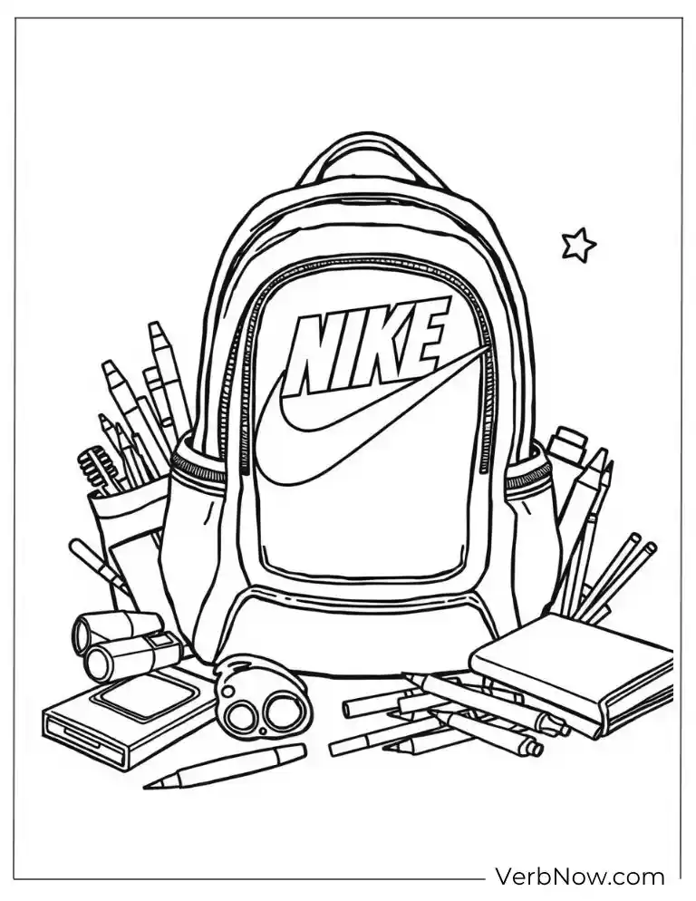 Nike backpack with school supplies coloring sheet