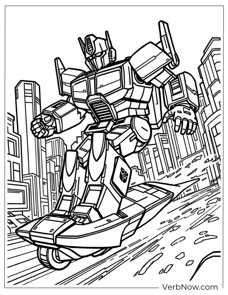 Battle-ready Optimus Prime coloring sheet