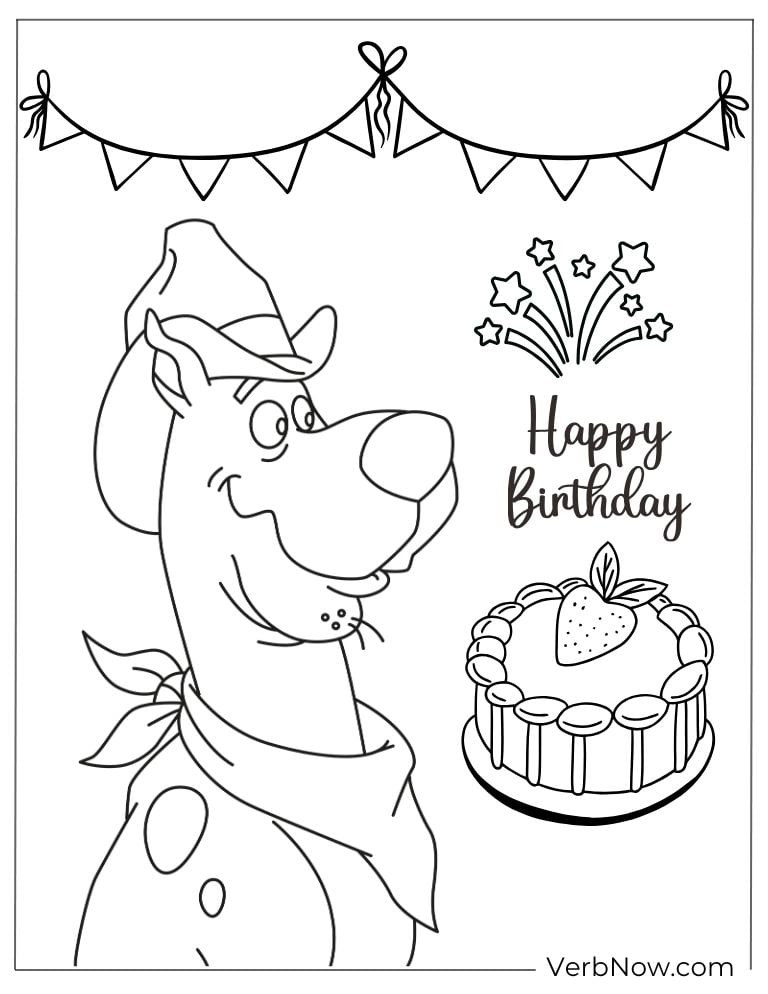 Coloring page of Scooby's birthday