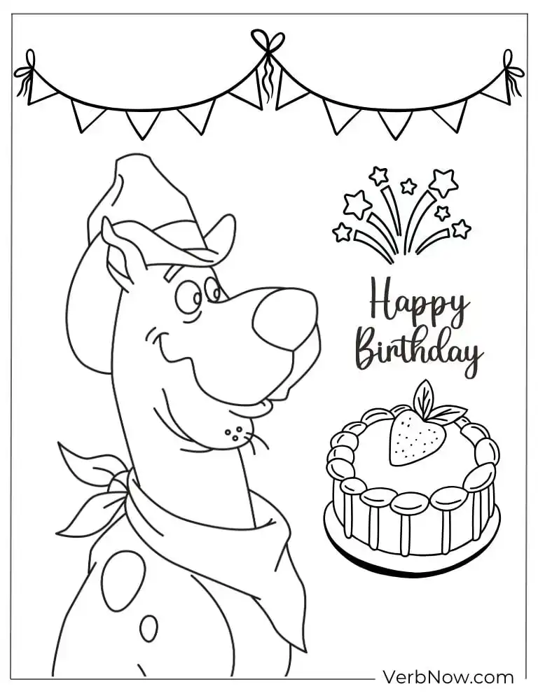 Coloring page of Scooby's birthday