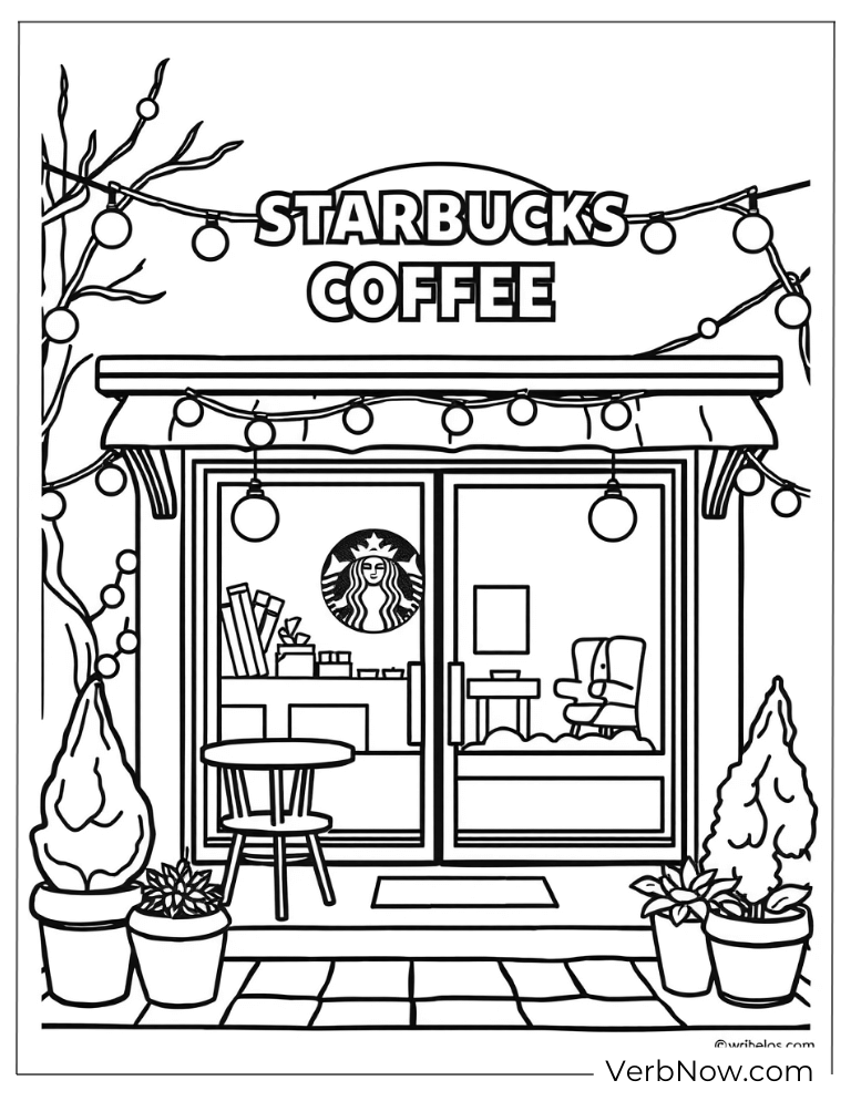 Cozy Starbucks storefront coloring page