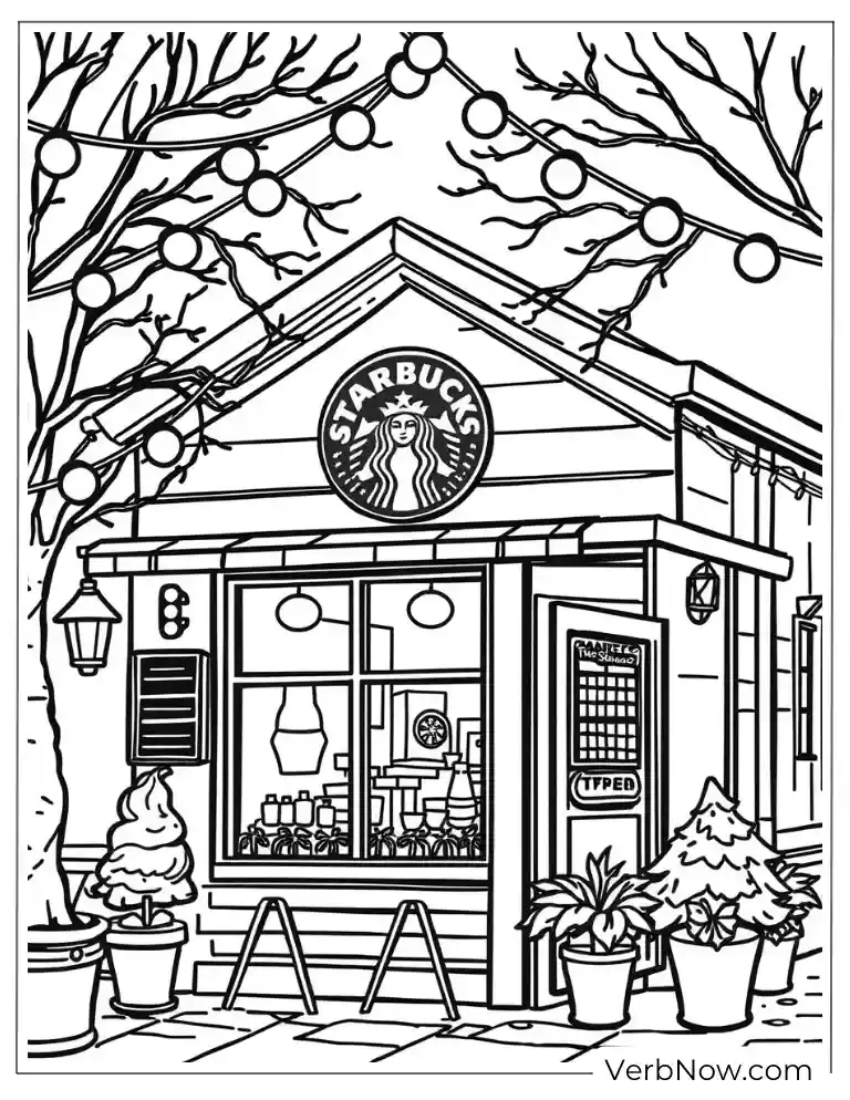 Small Starbucks store coloring page