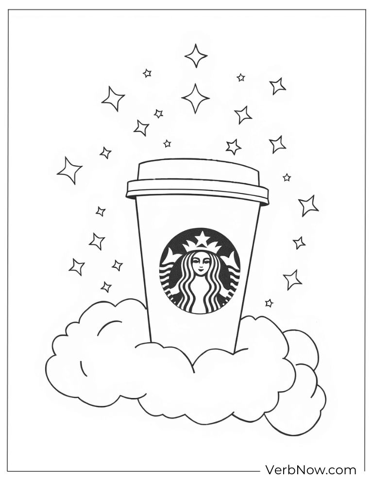 Starbucks floating on clouds coloring page