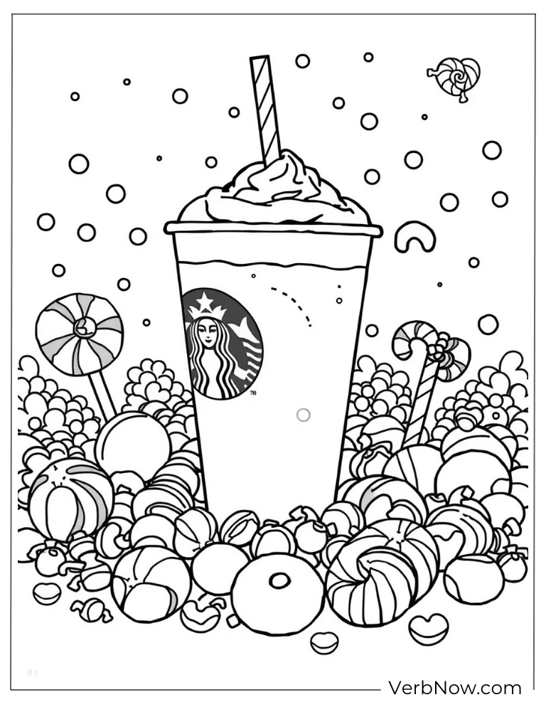 Coloring sheet of Frappuccino in candy land
