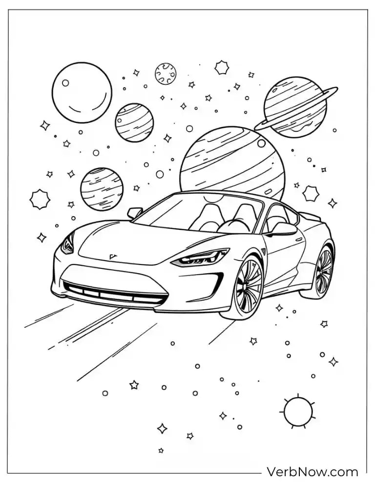 Coloring picture of Tesla in galaxy theme