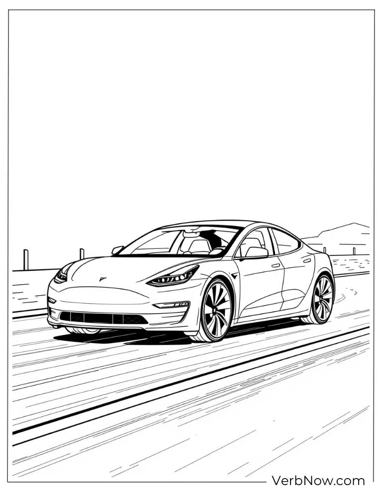 Tesla cruising on a wide open road