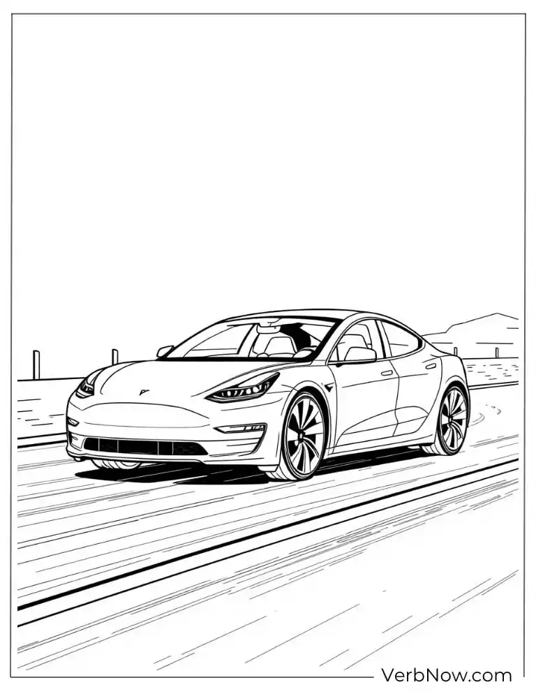 Tesla cruising on a wide open road