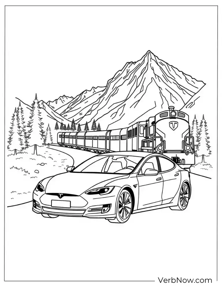 Tesla beside a mountain coloring page