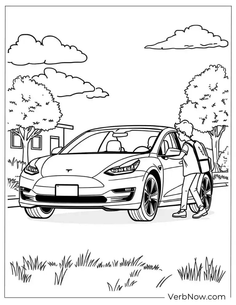Tesla charging at a station coloring page