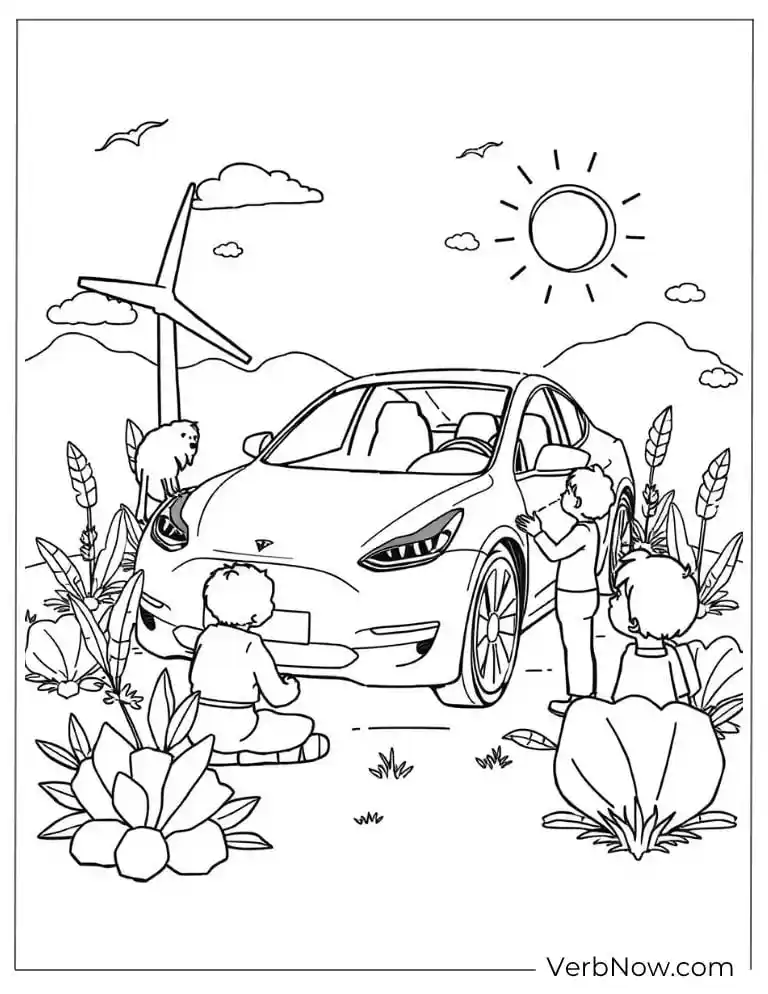 Kids exploring a Tesla under the sun