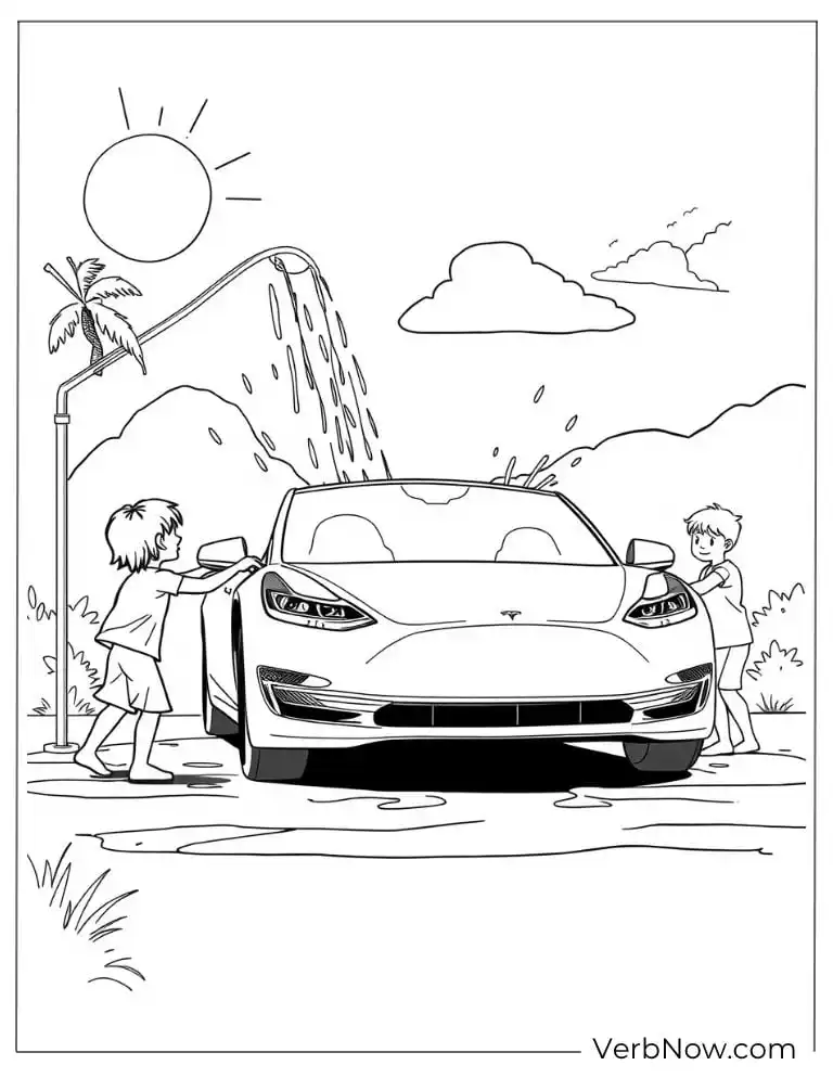 Tesla on a sunny day coloring sheet