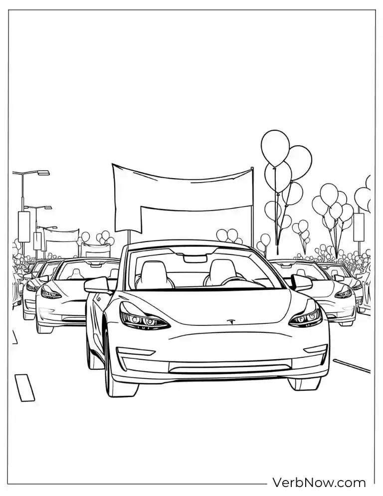 Tesla in a city parade coloring page