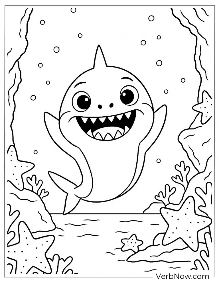 Baby Shark swimming happily coloring page
