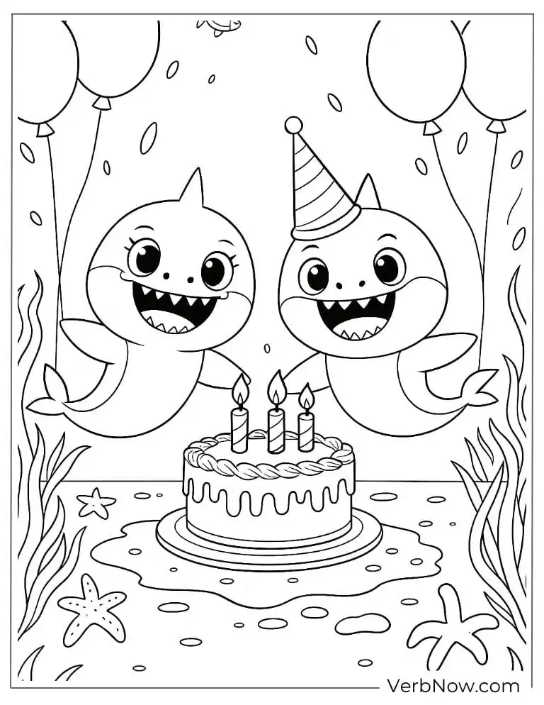 Baby Shark celebrating a birthday with a friend