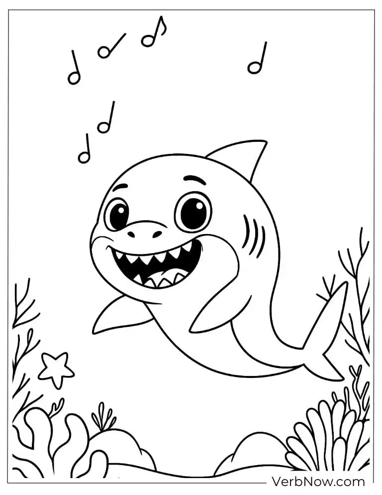 Baby Shark singing underwater coloring page