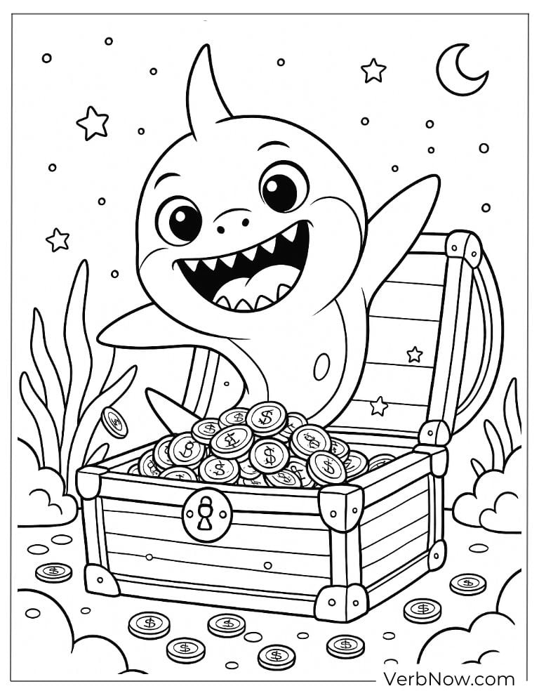 Baby Shark with treasure coloring sheet