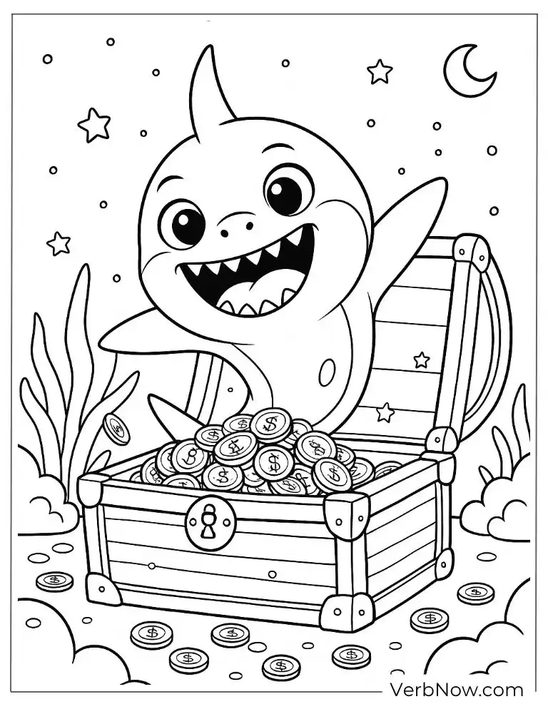 Baby Shark with treasure coloring sheet