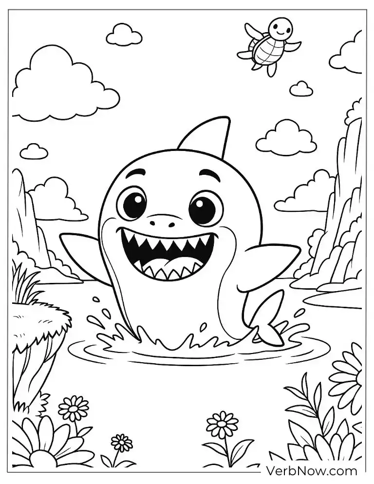 Baby Shark swimming in a pond
