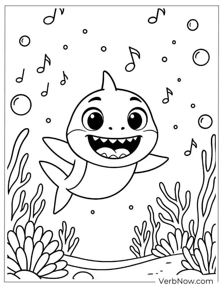 Baby Shark singing and swimming with bubbles