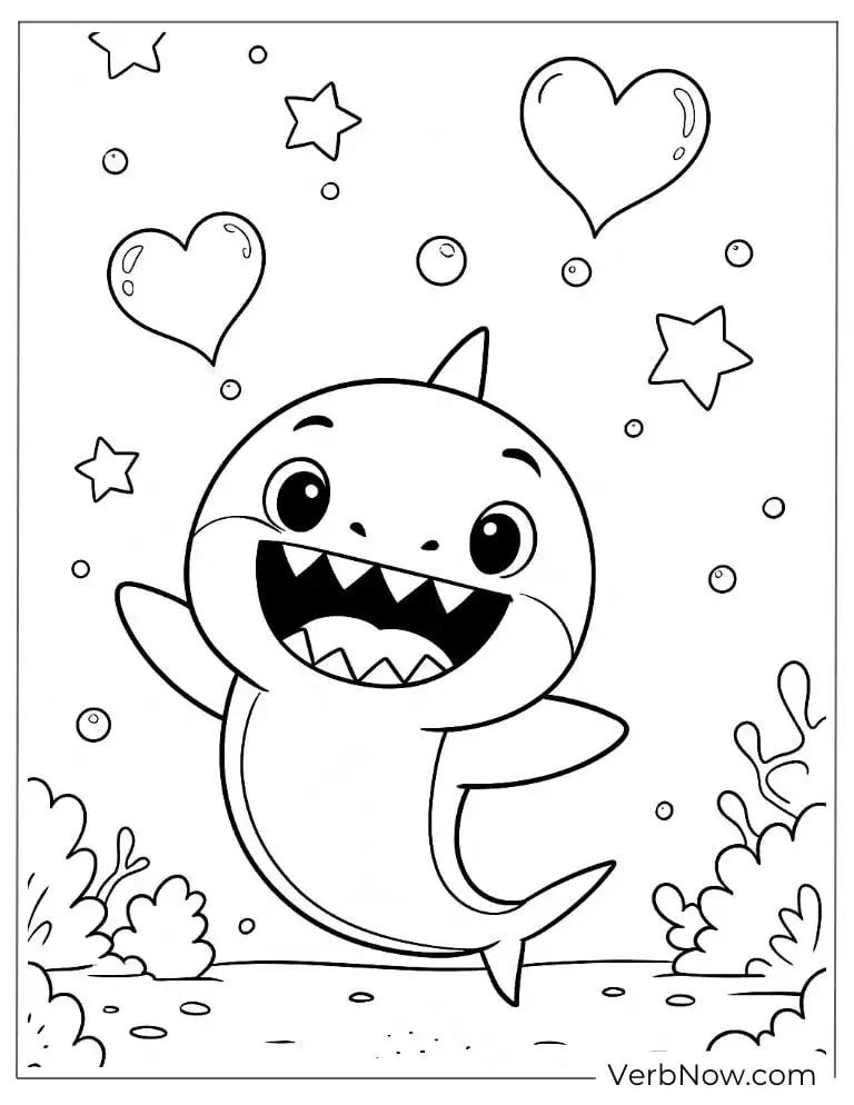 Baby Shark smiling with hearts and stars