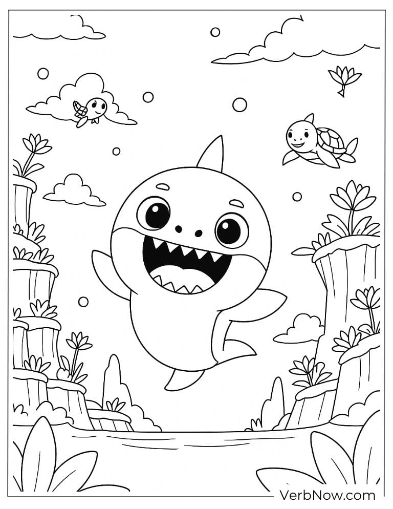 Baby Shark in the underwwater coloring page