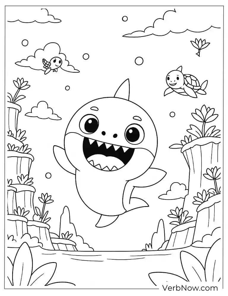 Baby Shark in the underwwater coloring page