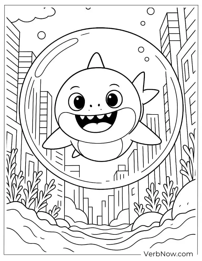 Baby Shark in the city coloring page