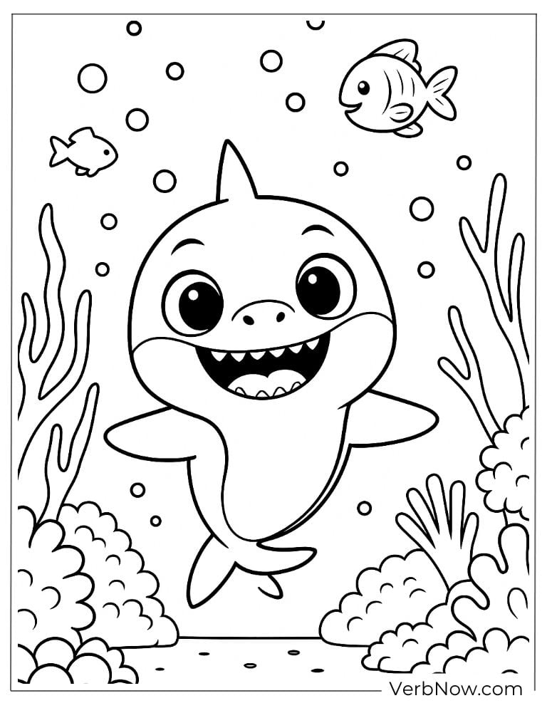 Smiling Baby Shark fish and bubbles