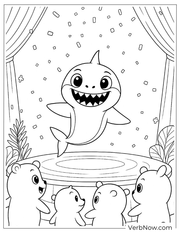 Baby Shark on a stage coloring page