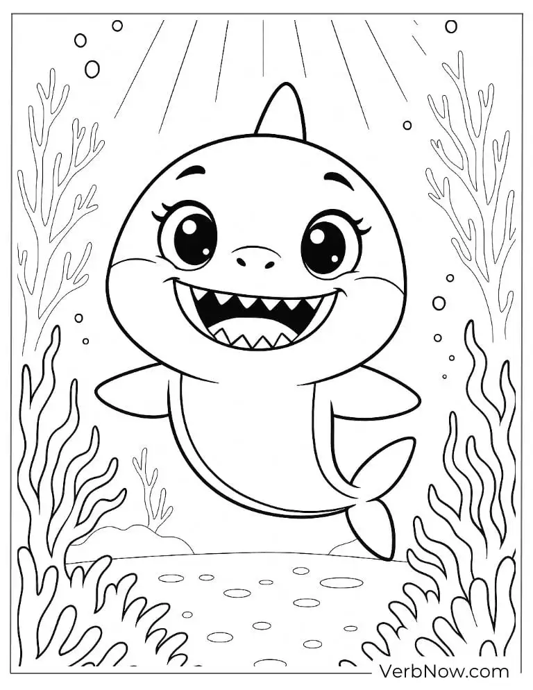Baby Shark swimming in the sunlit ocean