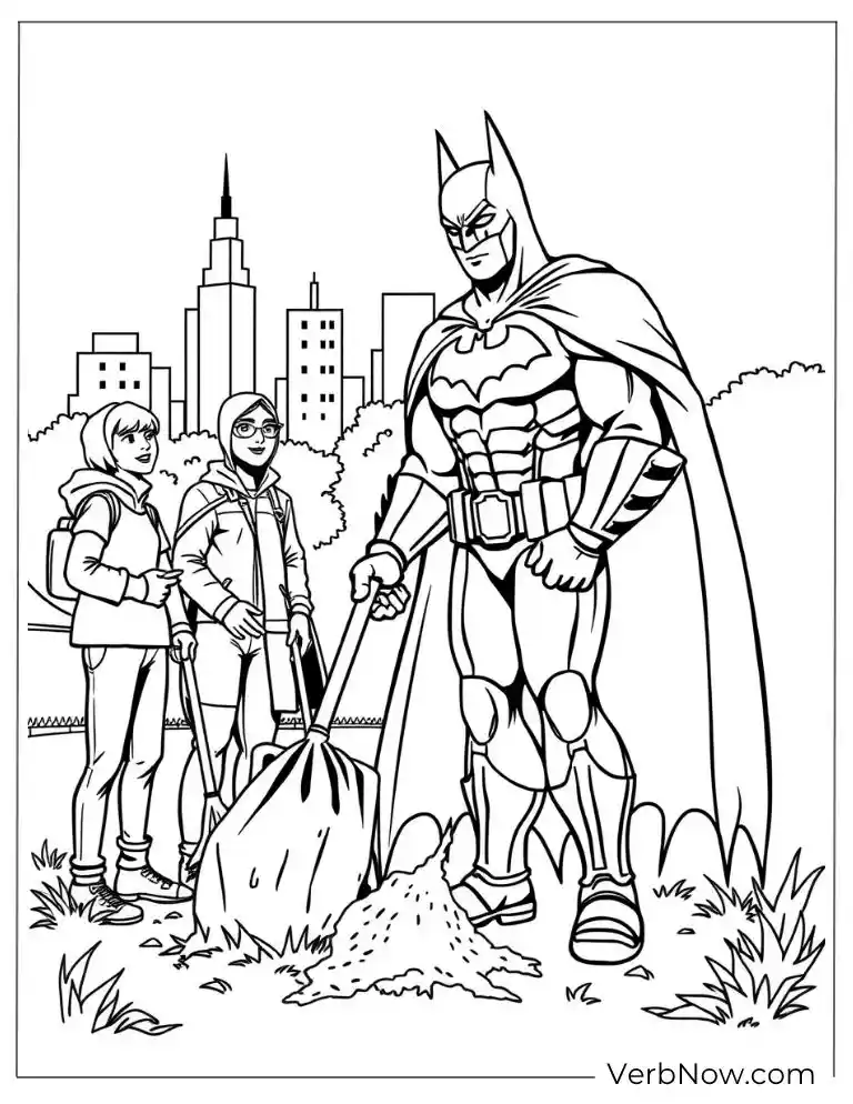 Batman plants tree with children coloring page