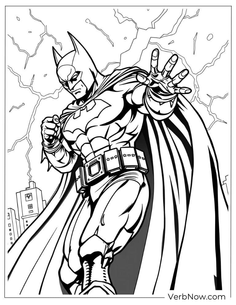 Batman channels energy in powerful pose coloring page