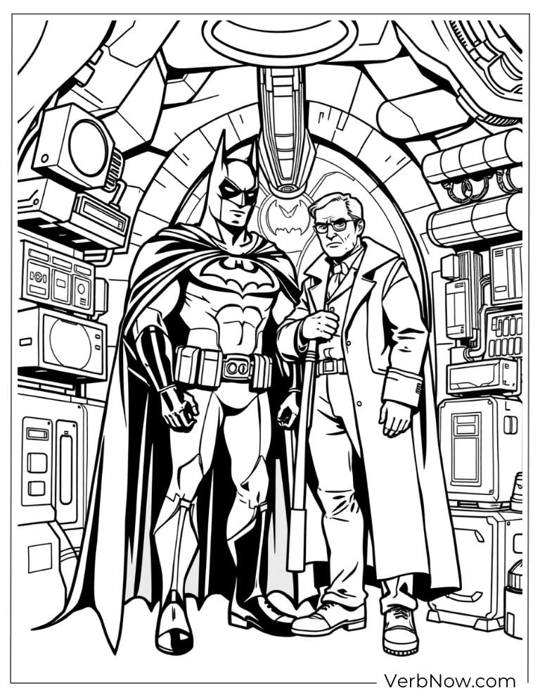 Batman and Commissioner Gordon in Batcave coloring page