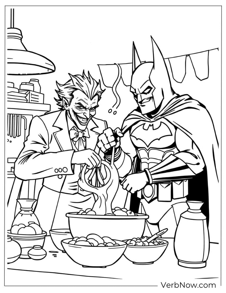 Batman and Joker cooking together coloring page