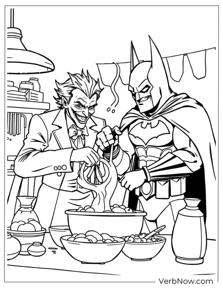 Batman and Joker cooking together coloring page