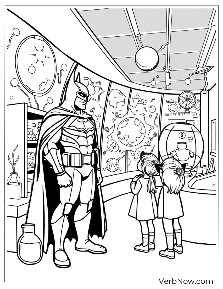 Batman visits children at museum coloring page