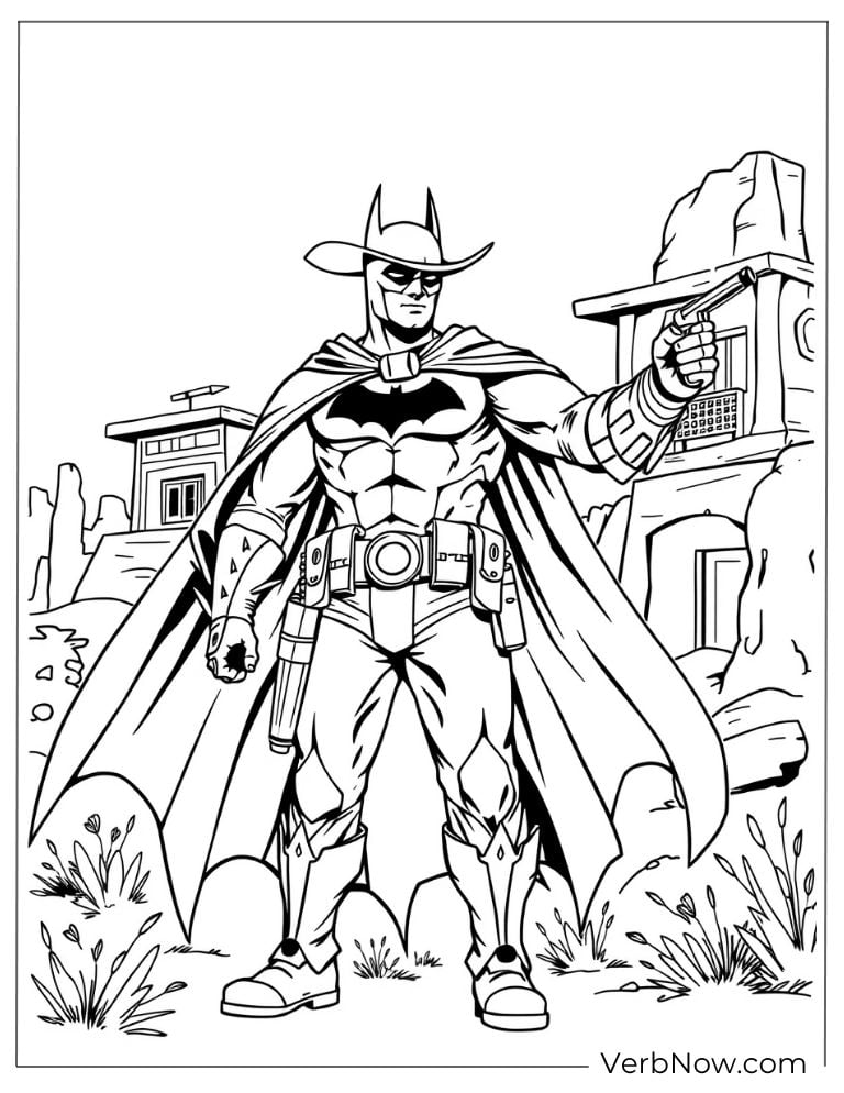 Batman as a cowboy in wild west coloring page