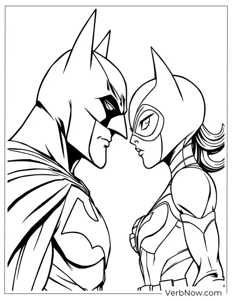 Batman and Batwoman face to face coloring page