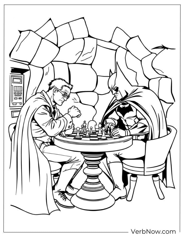 Batman plays chess with villain coloring page