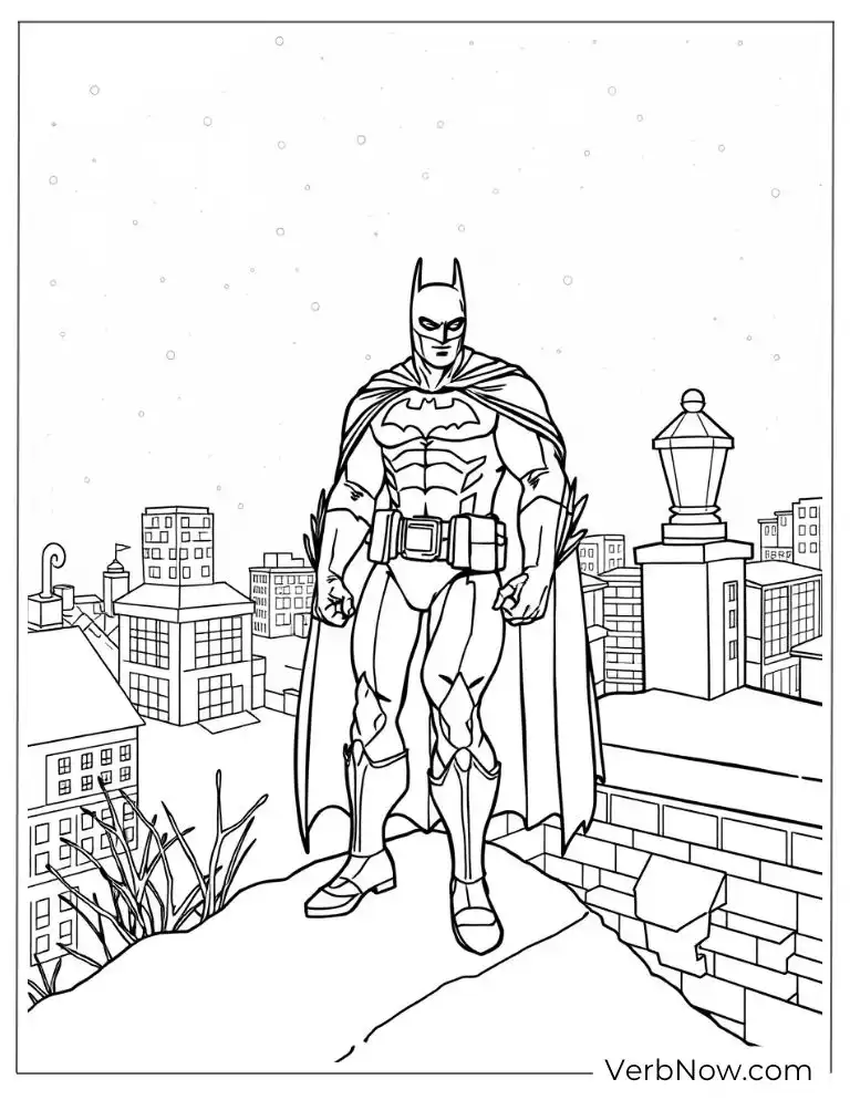 Batman and Robin stand on rooftop coloring page