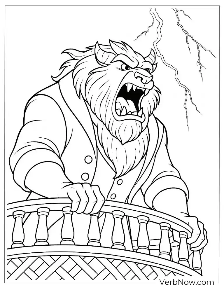 Beast roaring on a balcony coloring page