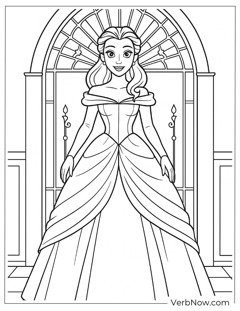 Belle standing in a grand hallway