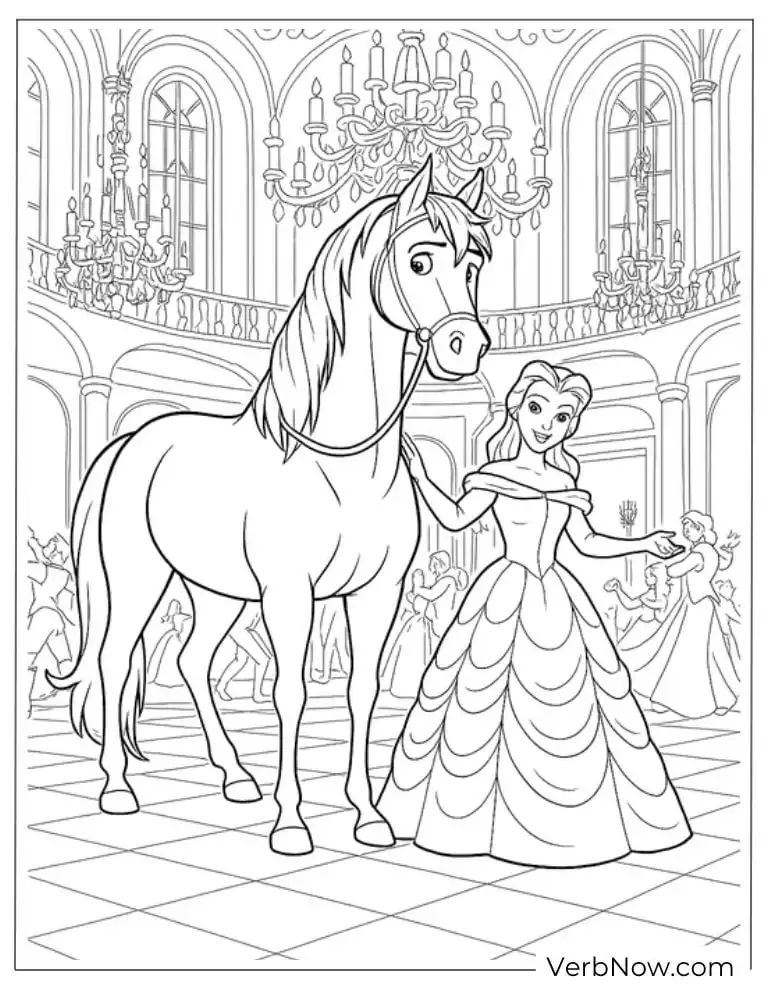 Belle with her horse in the ballroom