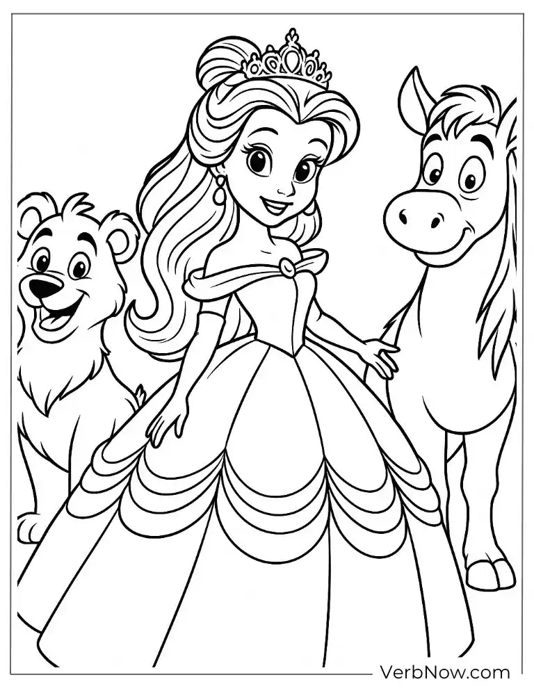 Belle smiling with a bear and horse
