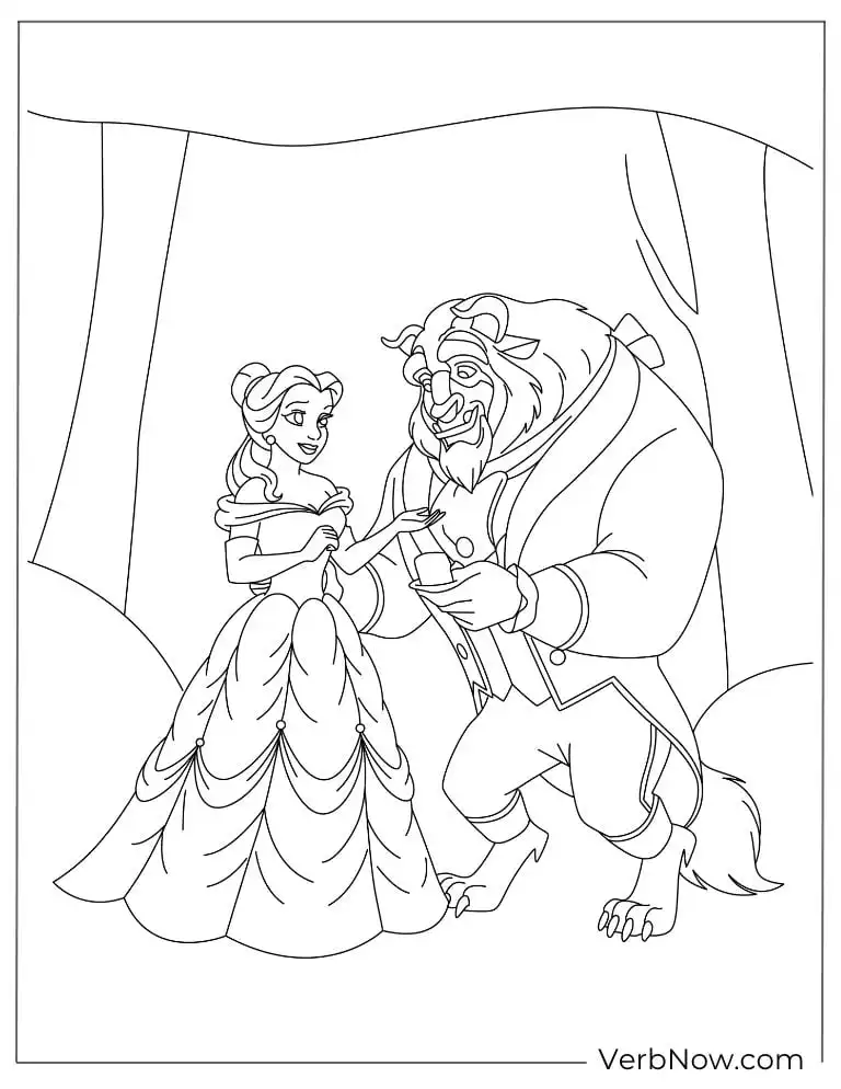 Belle and the Beast dancing coloring page