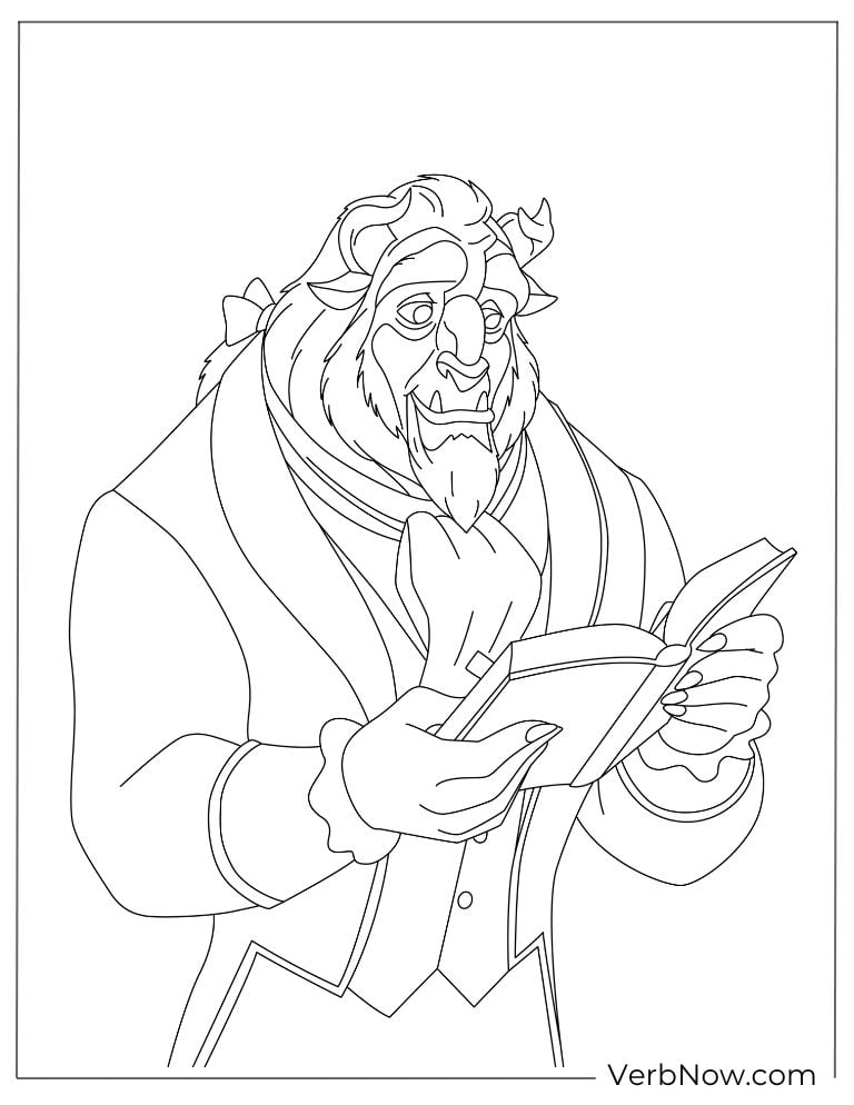 Beast reading a book coloring sheet