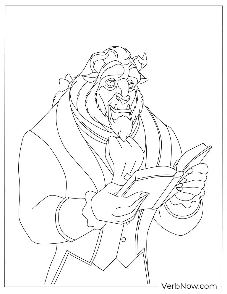 Beast reading a book coloring sheet