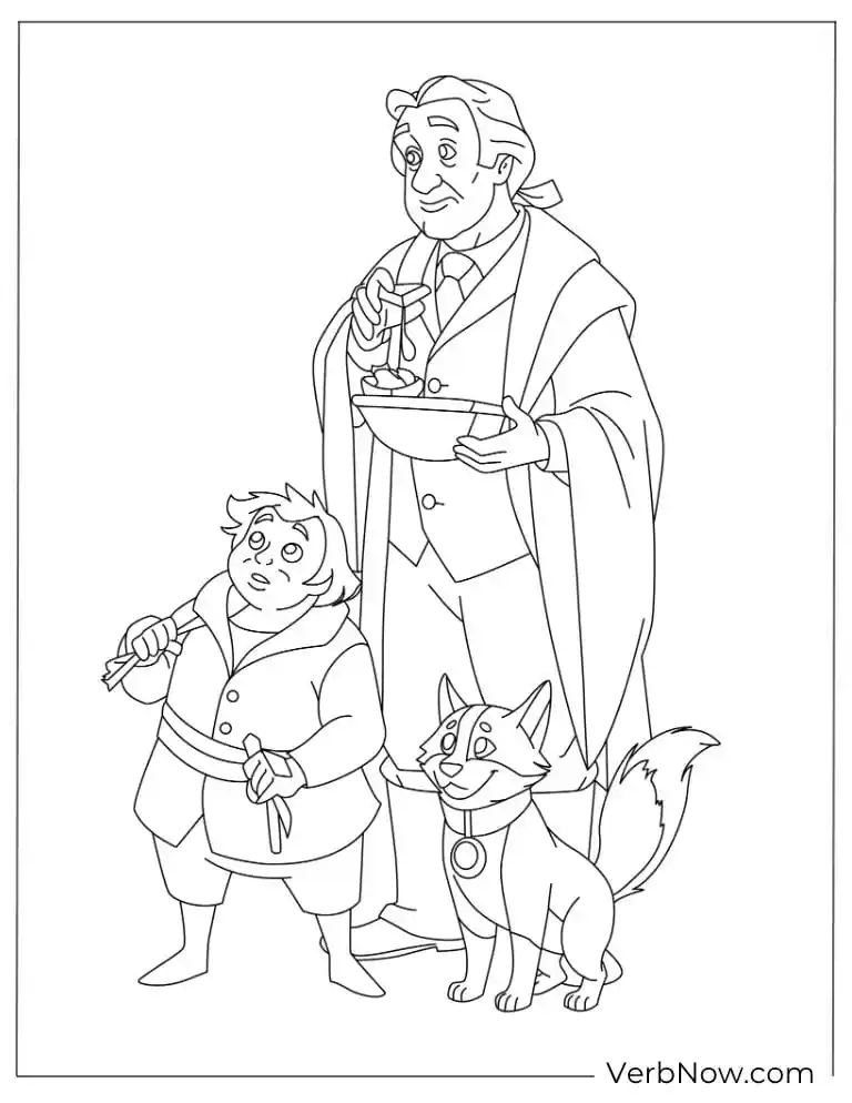 Maurice with Chip, Mrs. Potts, and dog